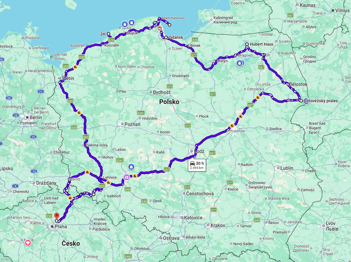 Cesta Polskem s BAIC30 - Bělověžský prales, mazury, Gdanks, Balt